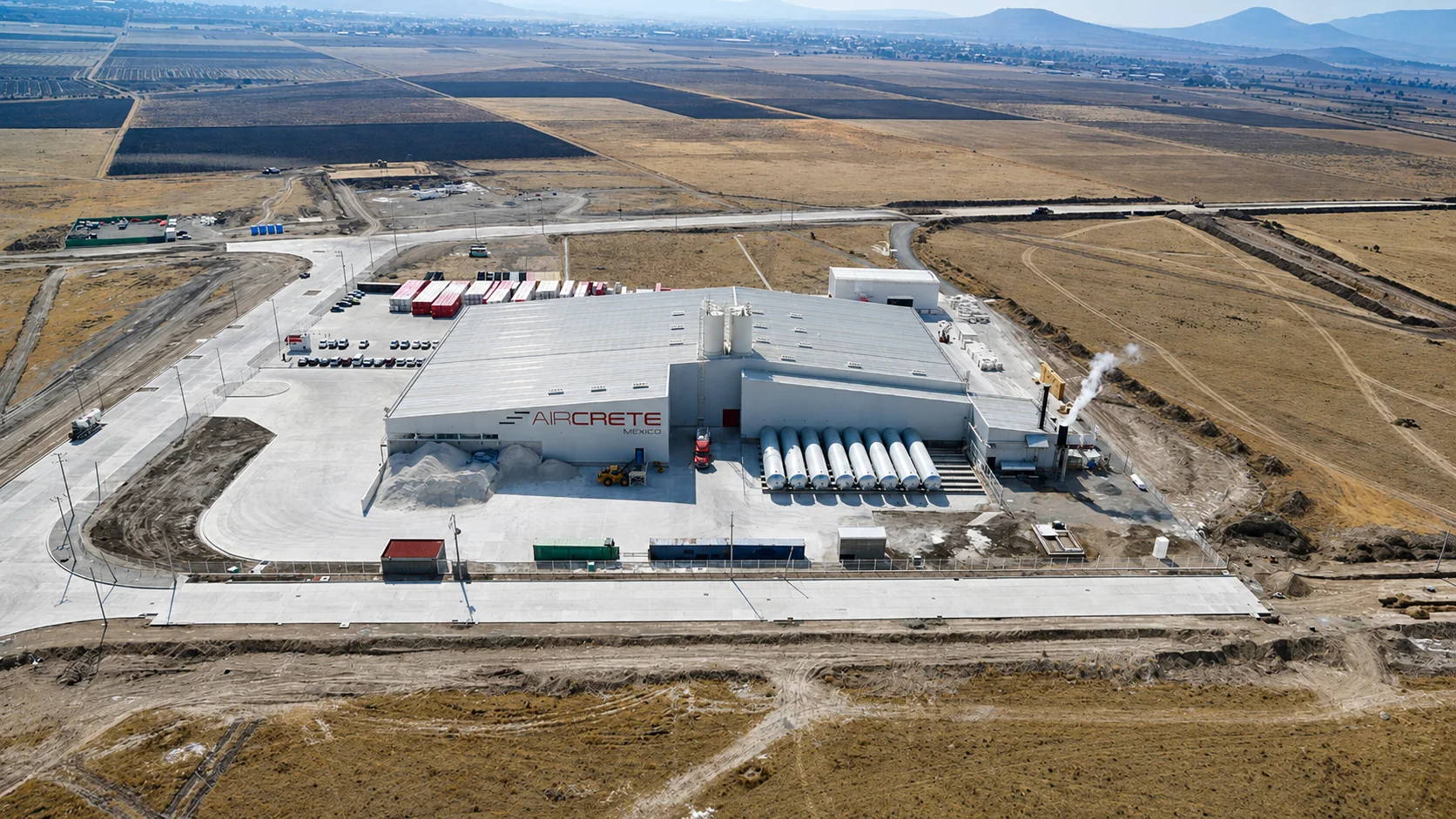 Aerial view of an Aircrete Europe AAC production plant in Mexico